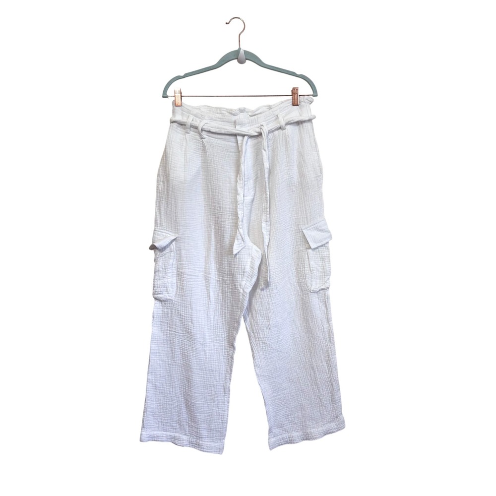 Joie Womens Gauze Coastal Euro Summer Wide Leg Cargo Pants Size L White Beach